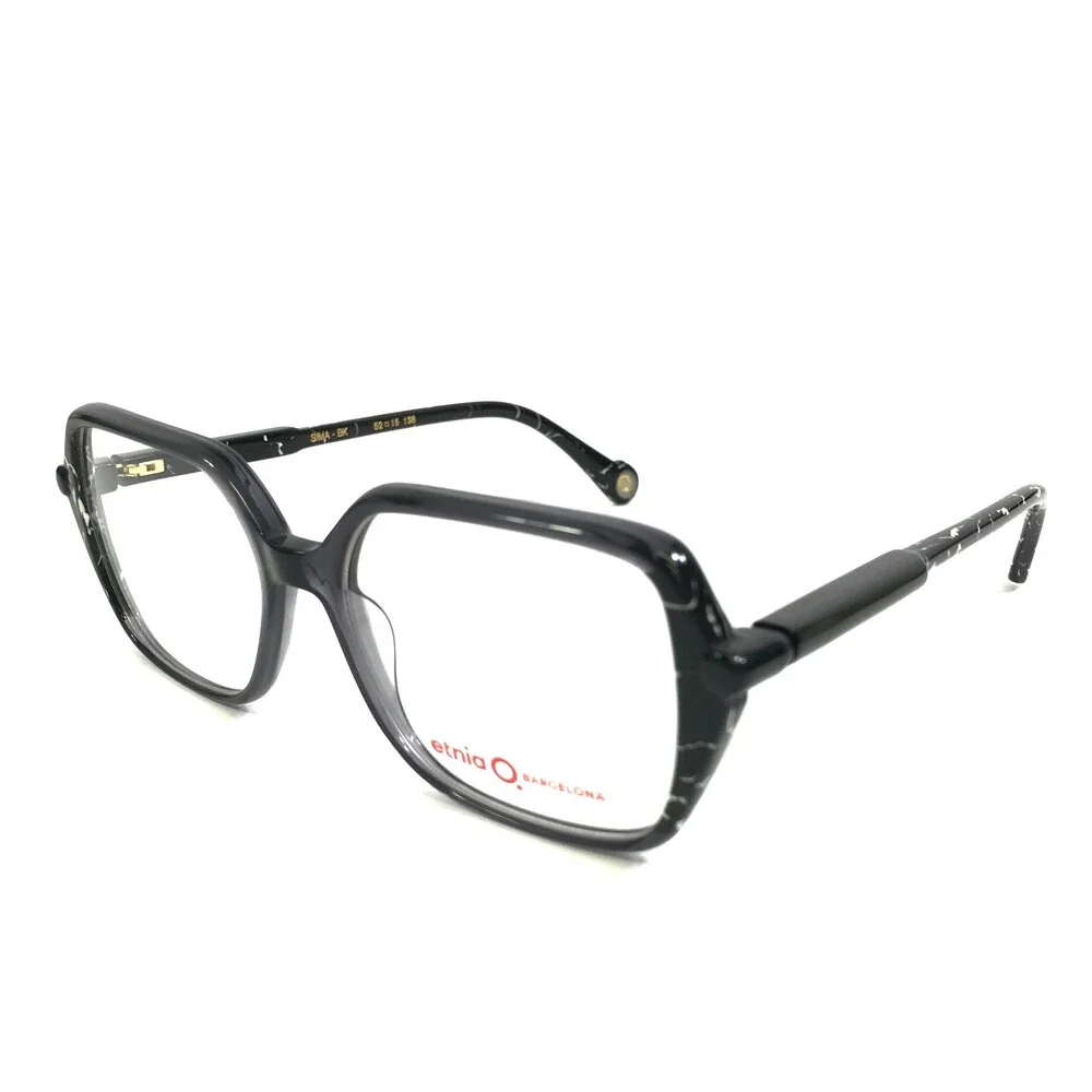 Etnia Barcelona Eyeglasses Frames SIMA BK Black White Marble Gray 52-15-138